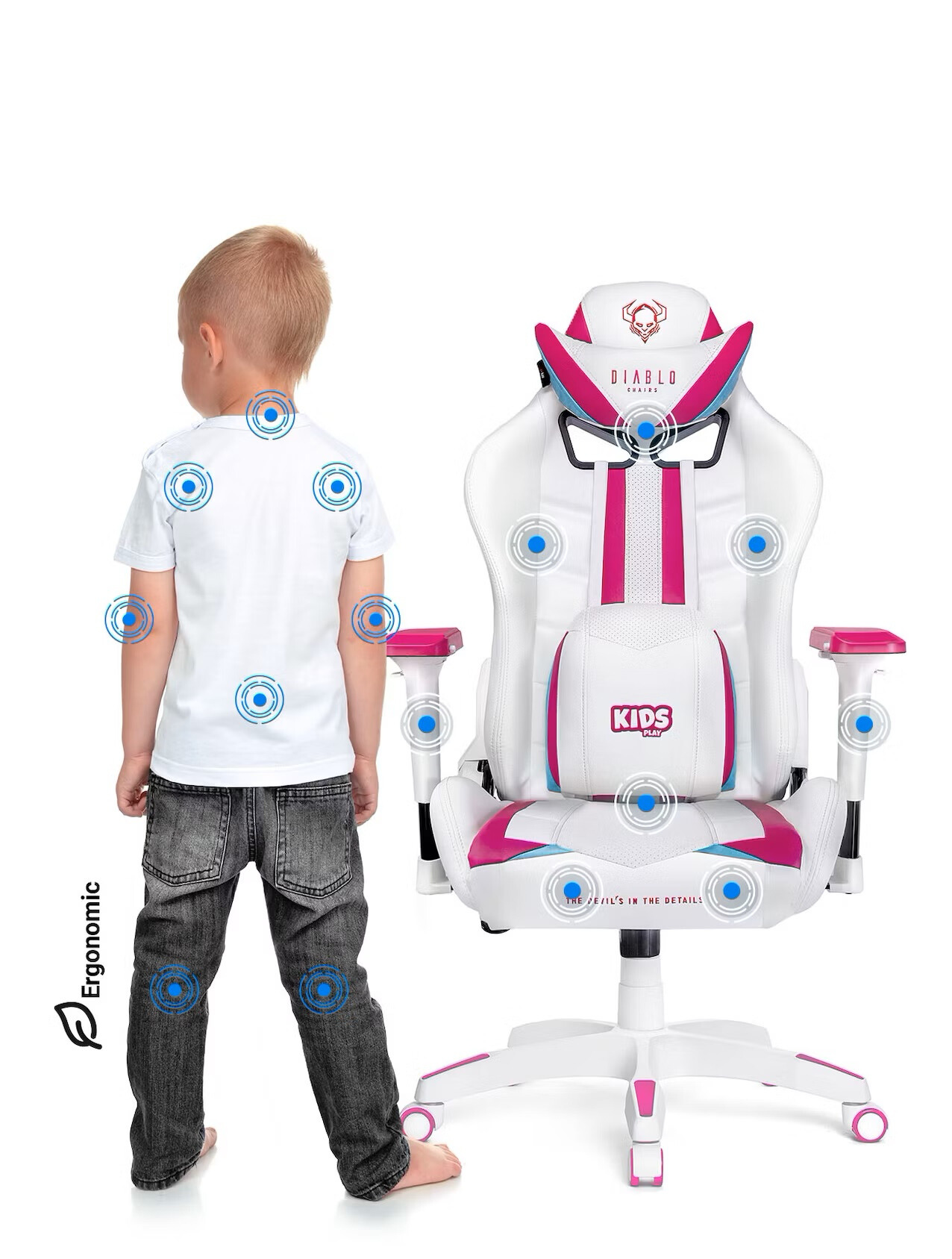 Krzesło obrotowe dla dziecka Diablo Kids X-Ray: Biało-Różowy